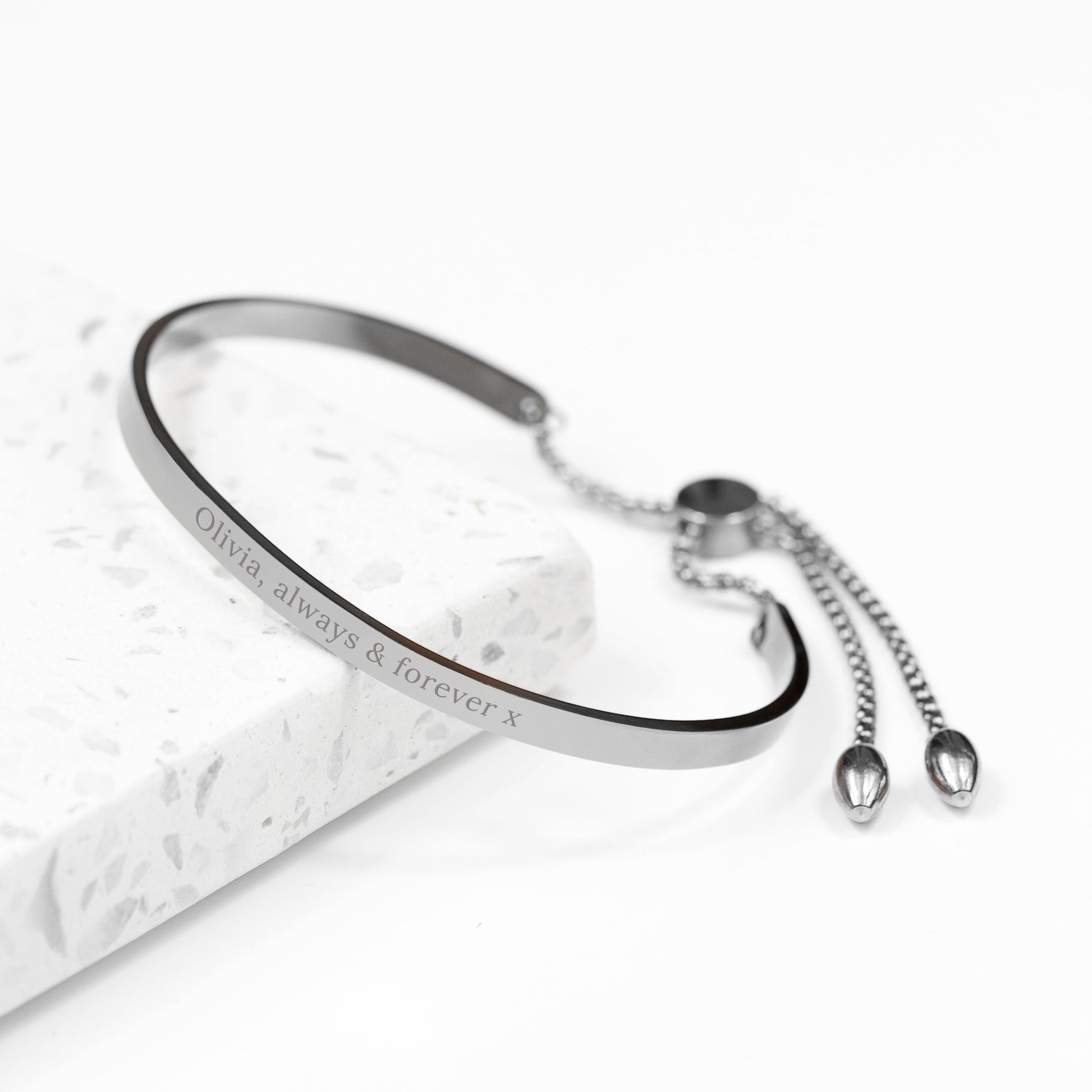 Personalized Bracelets - Personalized Silver Affirmation Bangle Bracelet 