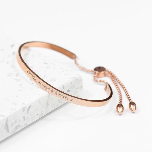 Personalized Rose Gold Affirmation Bangle Bracelet