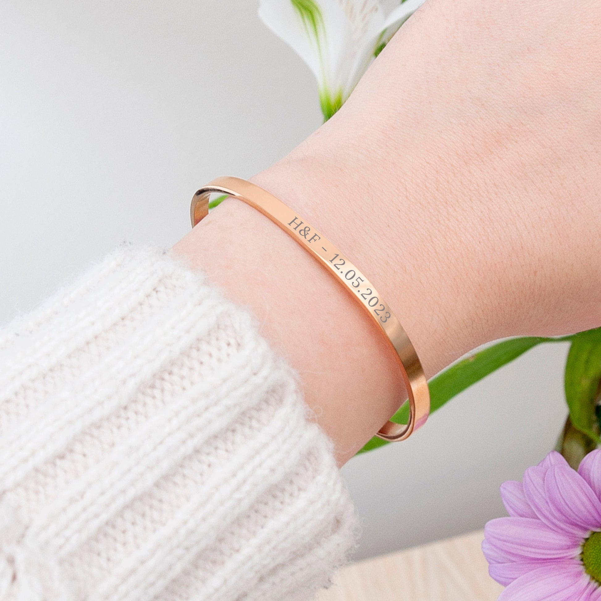 Personalized Bracelets - Personalized Rose Gold Affirmation Bangle Bracelet 