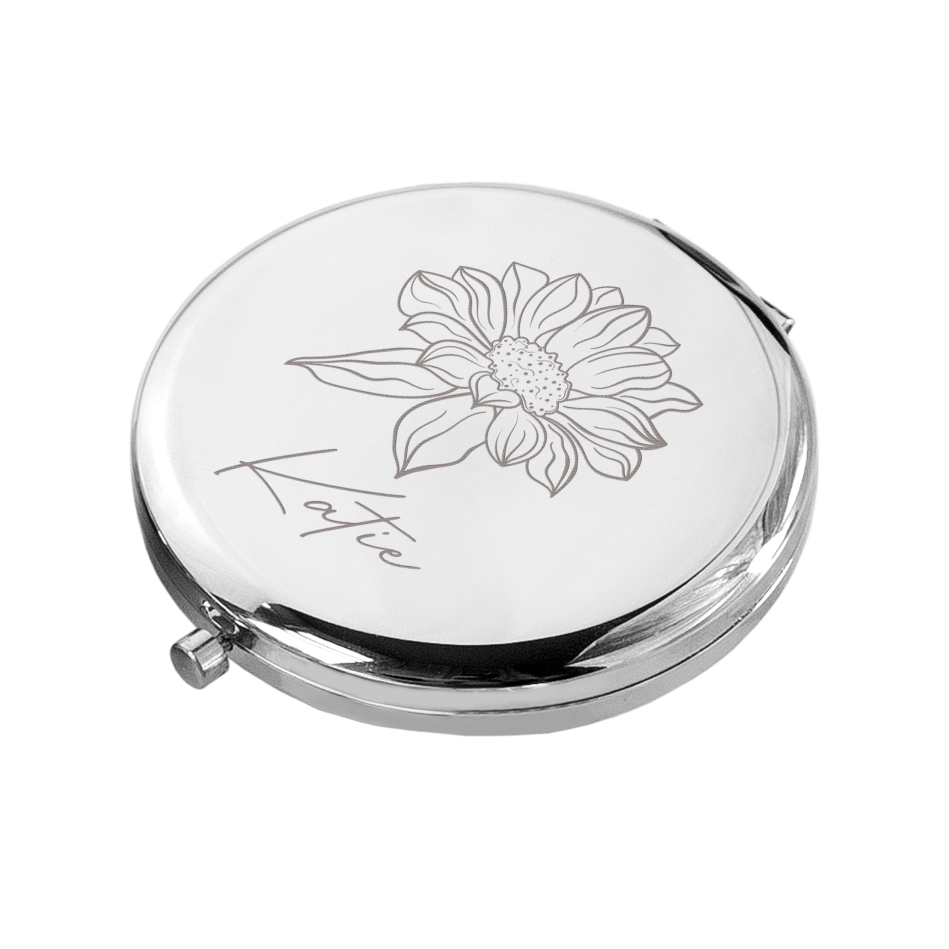 Personalized Silver Round Birth Flower Compact Mirror - GiftsofaKind