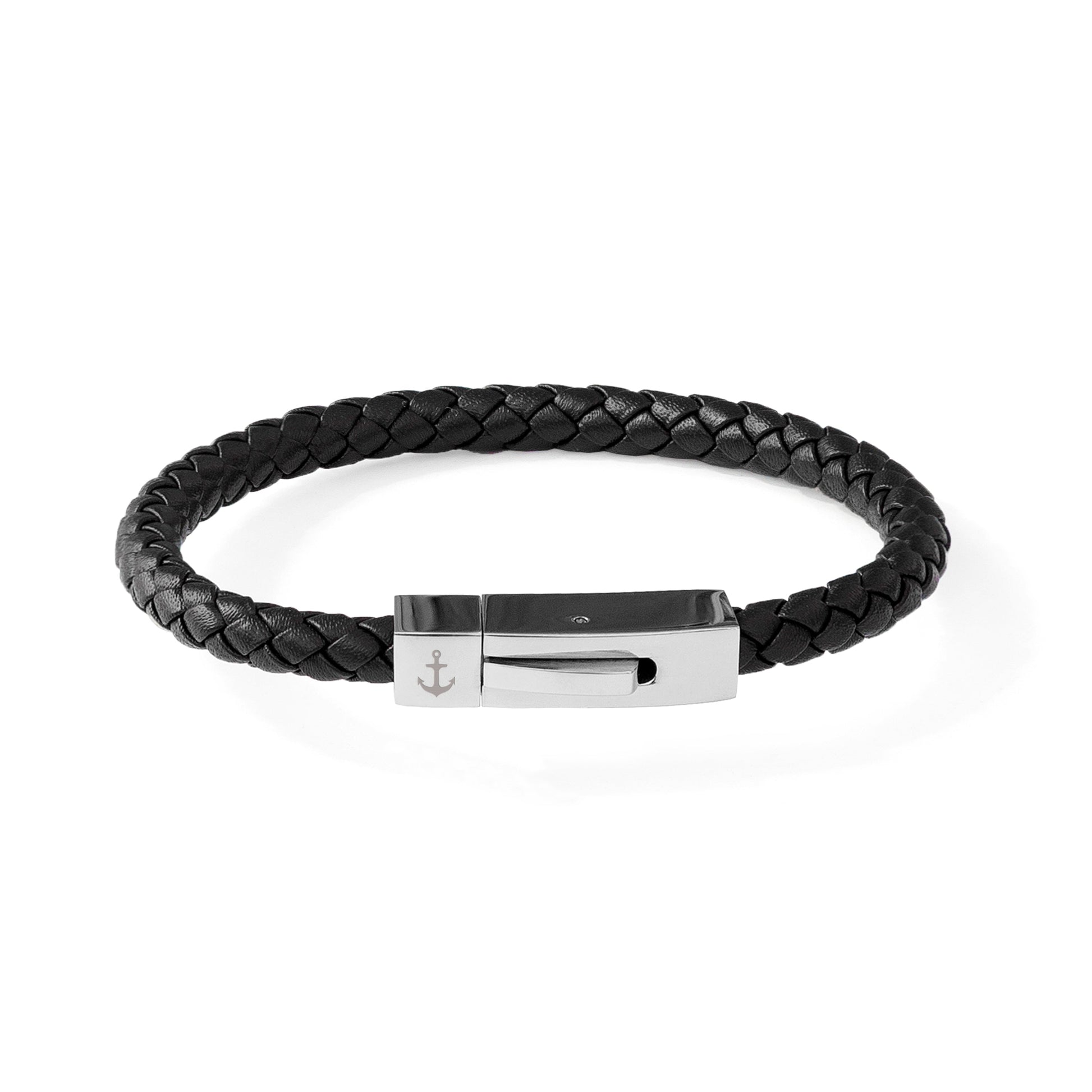 Personalized Men's Bracelets - Personalized Men's Leather Anchor Bracelet With Tube Clasp 