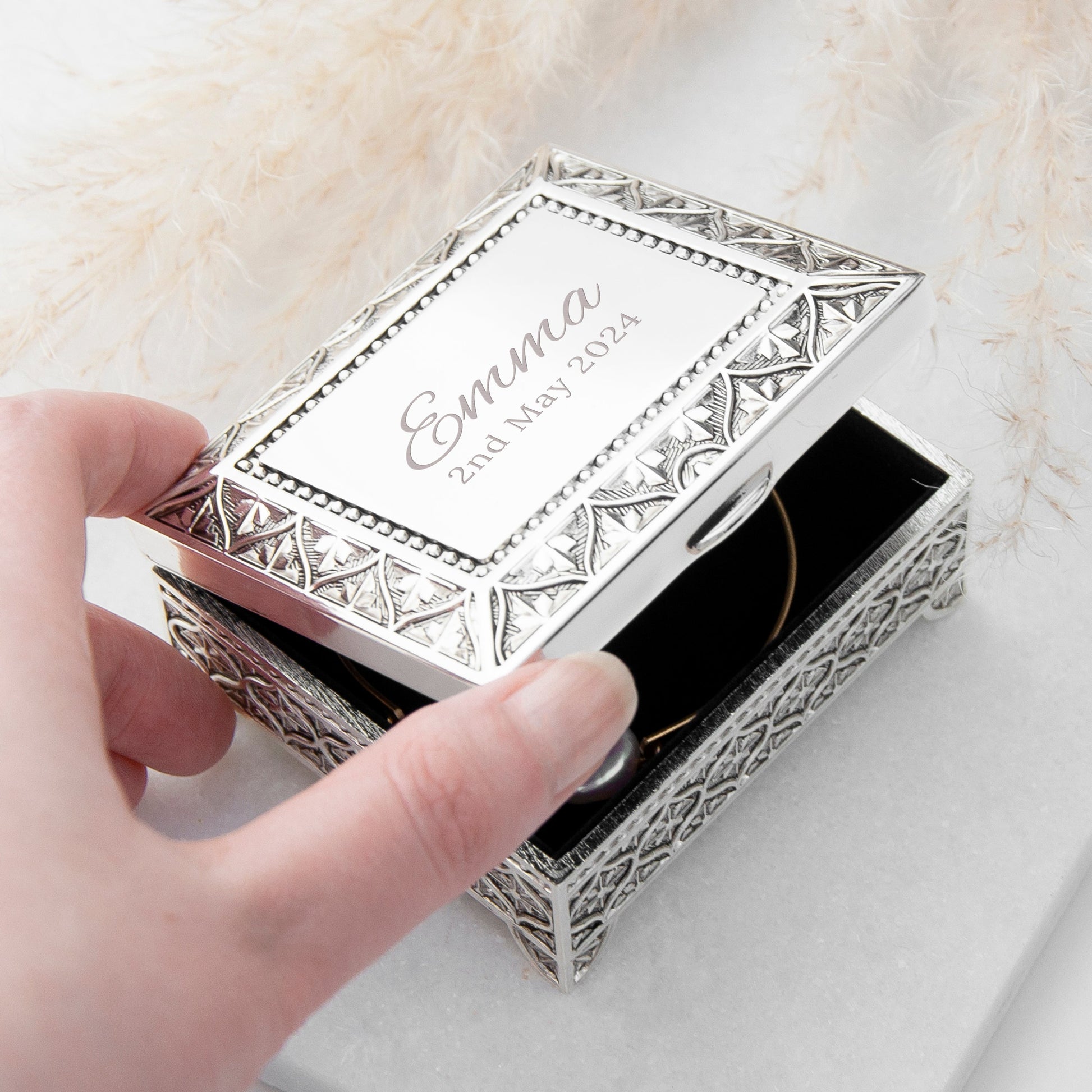 Personalised Miniature Mosaic Silver Trinket Box - GiftsofaKind