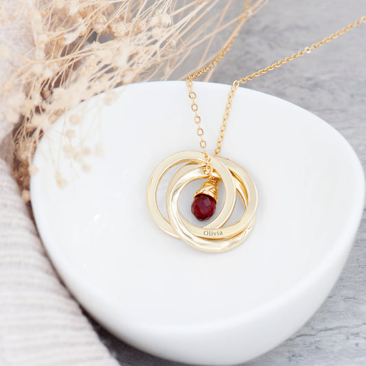 Personalized Russian Ring Garnet Necklace