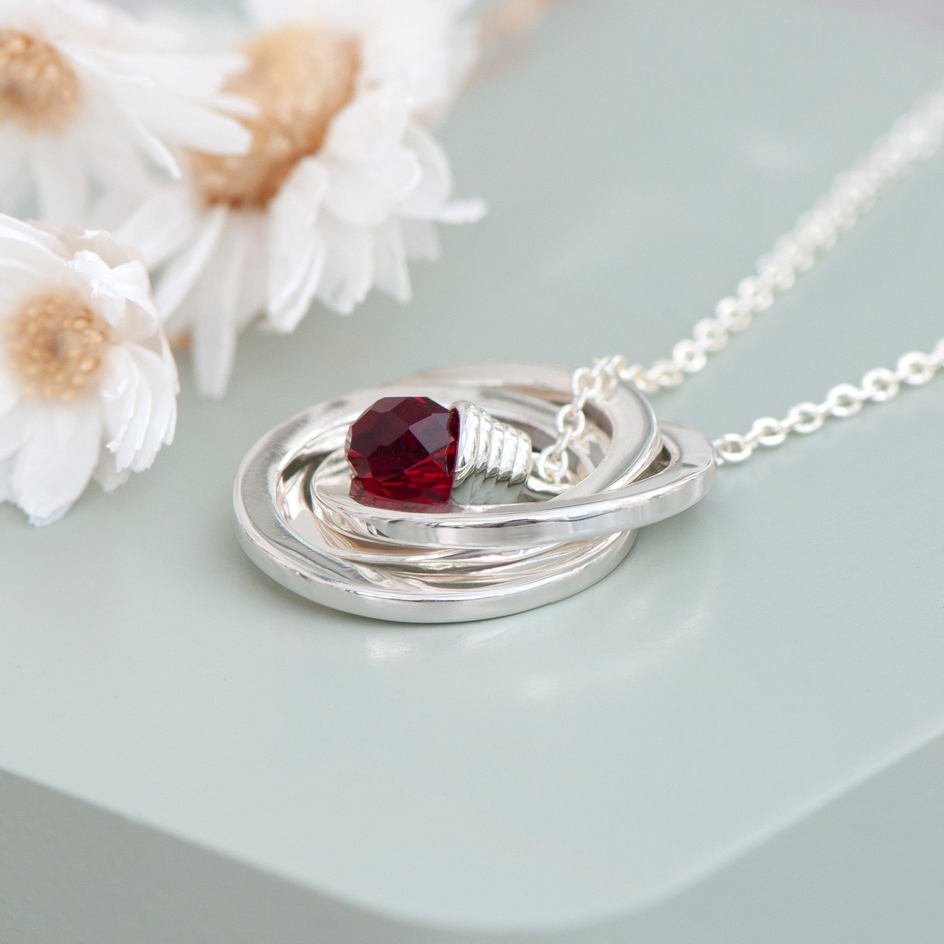 Personalized Russian Ring Garnet Necklace - GiftsofaKind