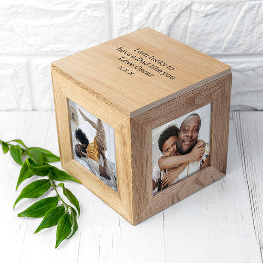 Personalised Oak Photo Cube Keepsake Box