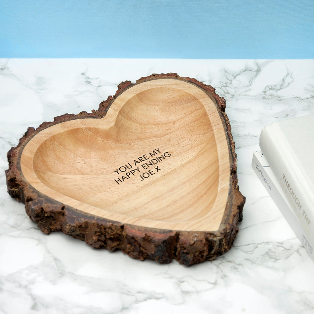 Personalized Tidy Trays - Personalized Rustic Carved Wooden Heart Trinket Dish 