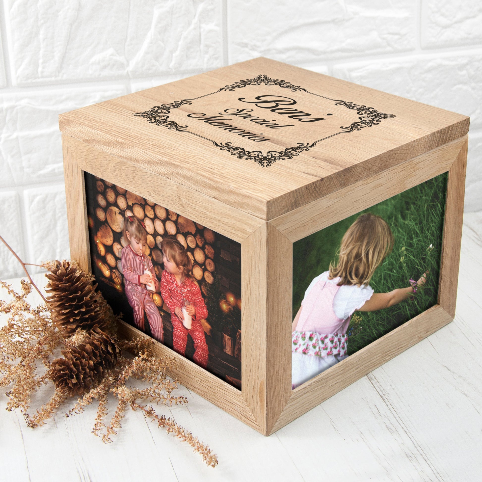 Personalized Keepsake Boxes - Personalized Vintage Style Special Memories Oak Photo Keepsake Box 