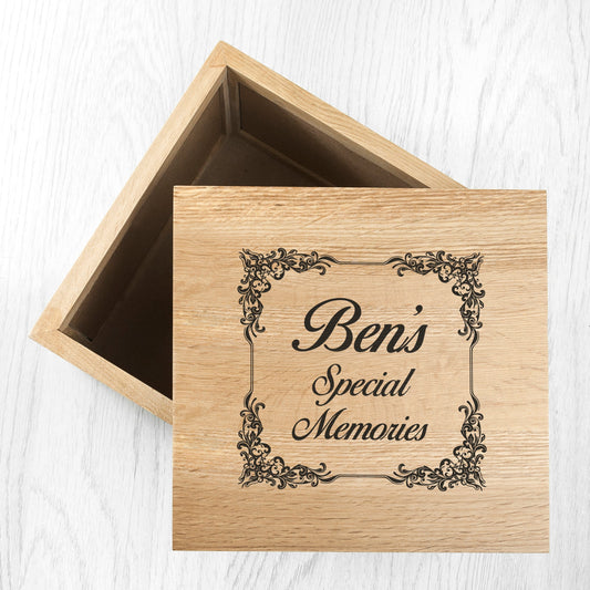 Personalized Vintage Style Special Memories Oak Photo Keepsake Box