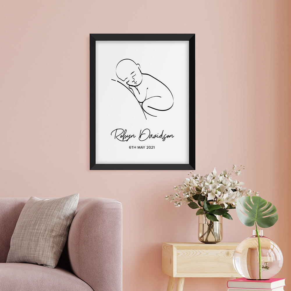 Personalized Wall Print - Personalized Line Art Resting Baby Print 