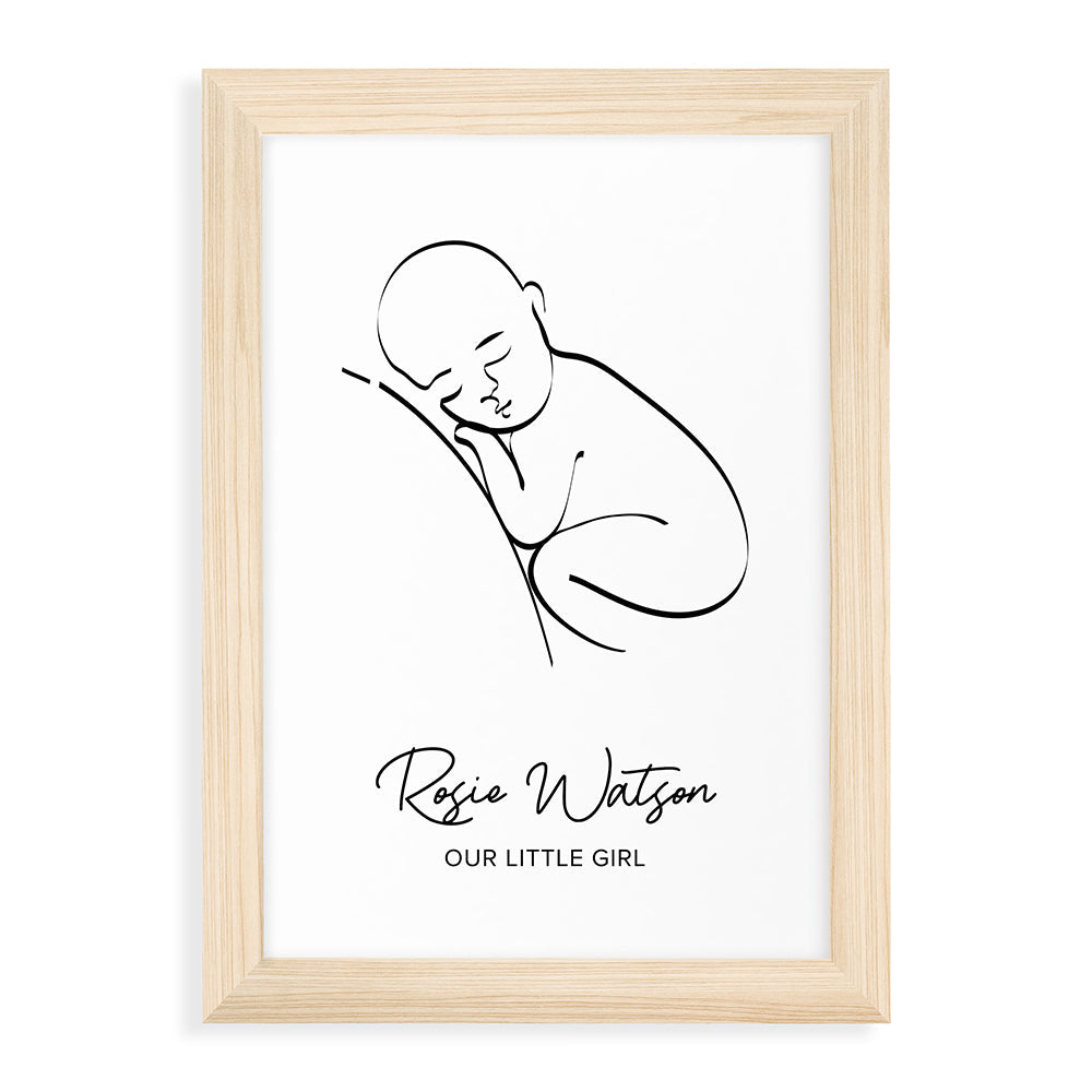 Personalized Wall Print - Personalized Line Art Resting Baby Print 