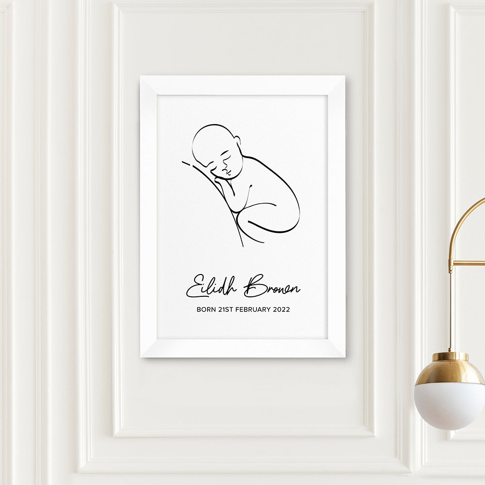 Personalized Wall Print - Personalized Line Art Resting Baby Print 