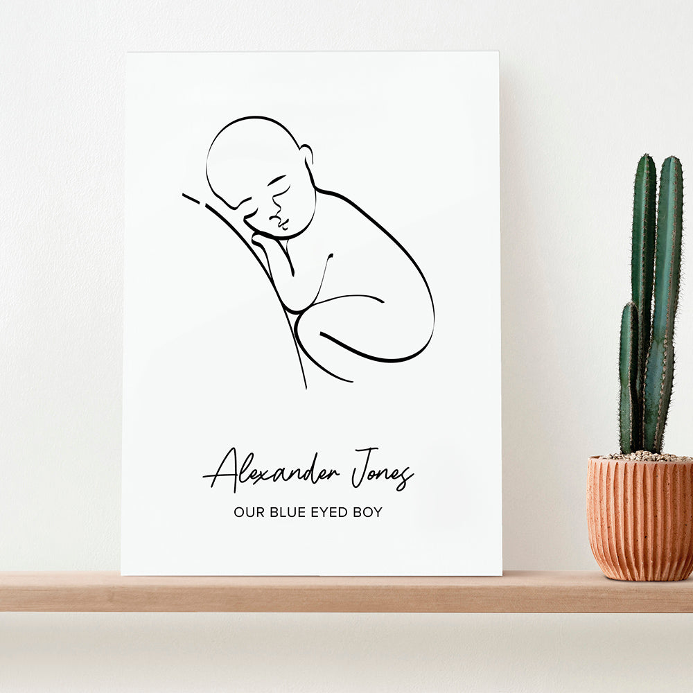 Personalized Wall Print - Personalized Line Art Resting Baby Print 