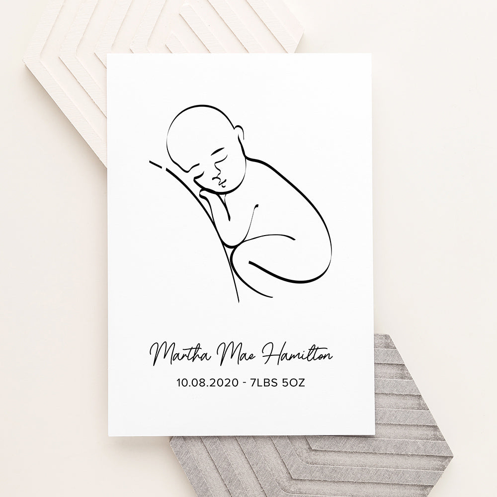 Personalized Wall Print - Personalized Line Art Resting Baby Print 