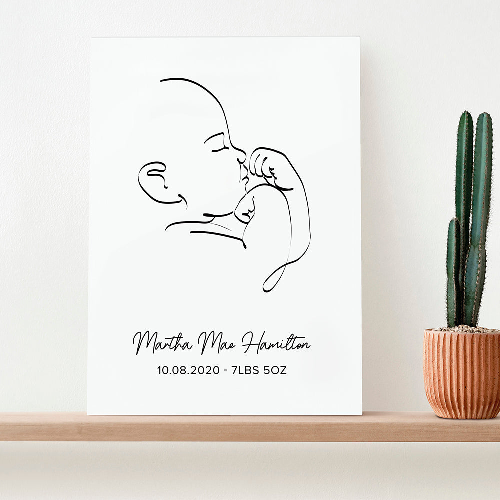 Personalized Wall Print - Personalized Line Art Relaxed Baby Print 