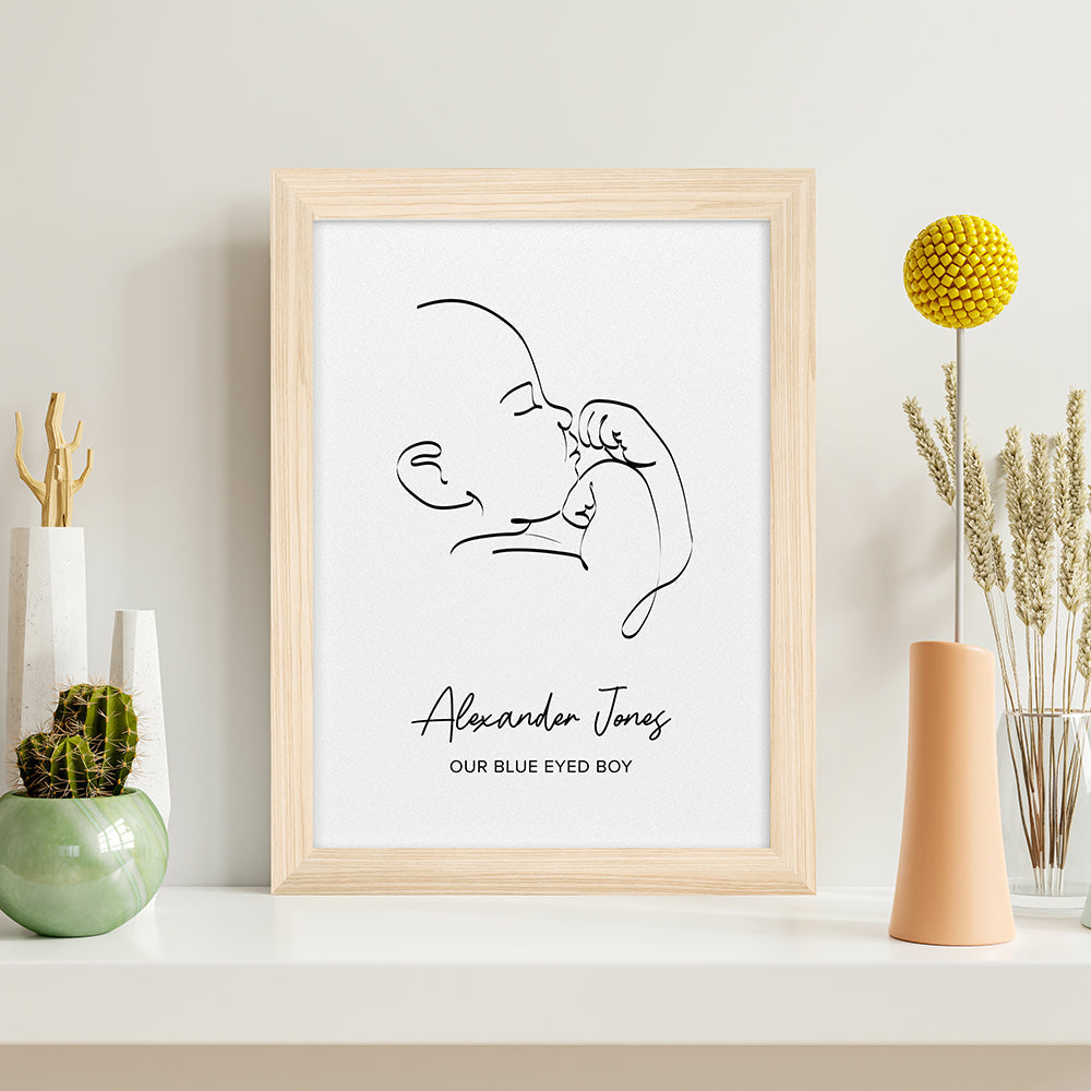 Personalized Wall Print - Personalized Line Art Relaxed Baby Print 