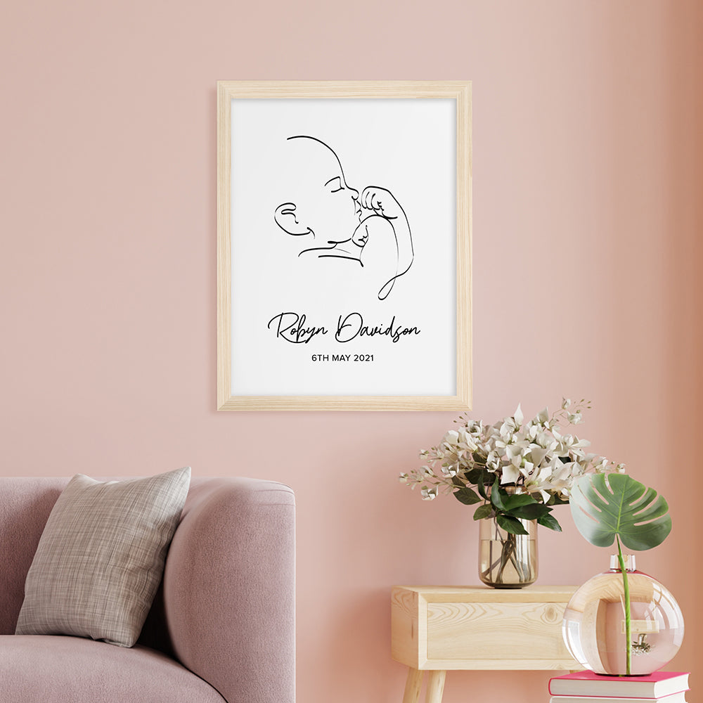 Personalized Wall Print - Personalized Line Art Relaxed Baby Print 