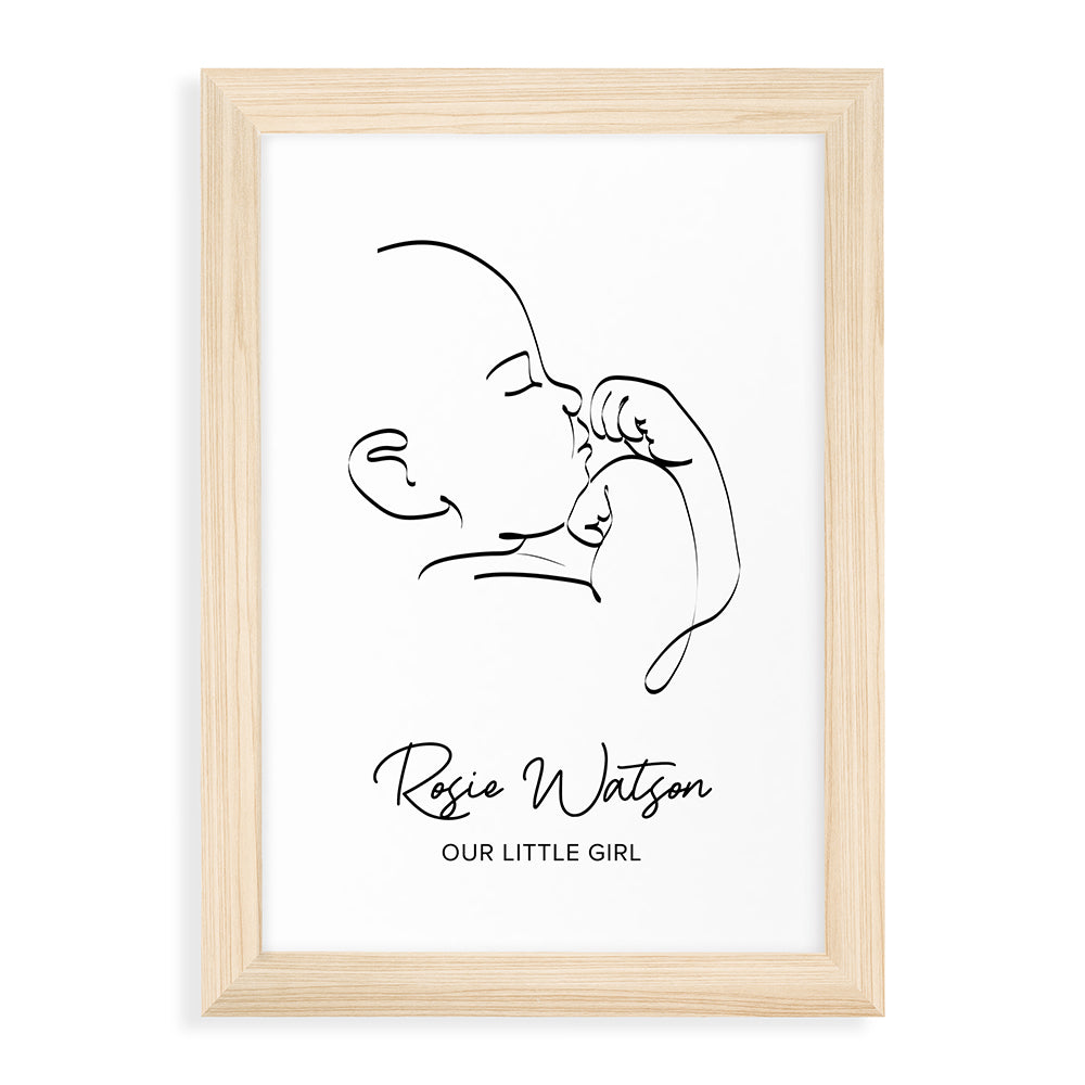 Personalized Wall Print - Personalized Line Art Relaxed Baby Print 