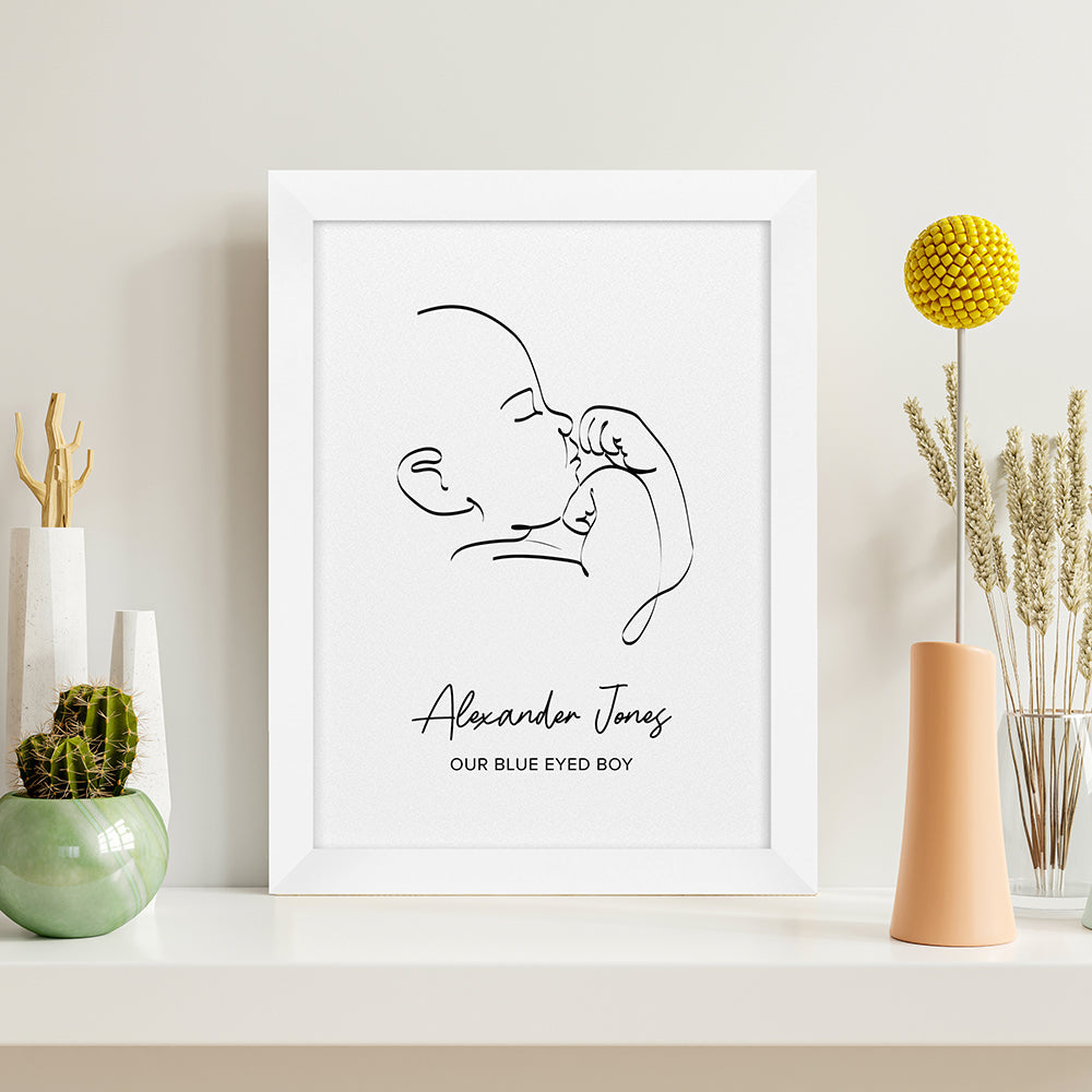 Personalized Wall Print - Personalized Line Art Relaxed Baby Print 