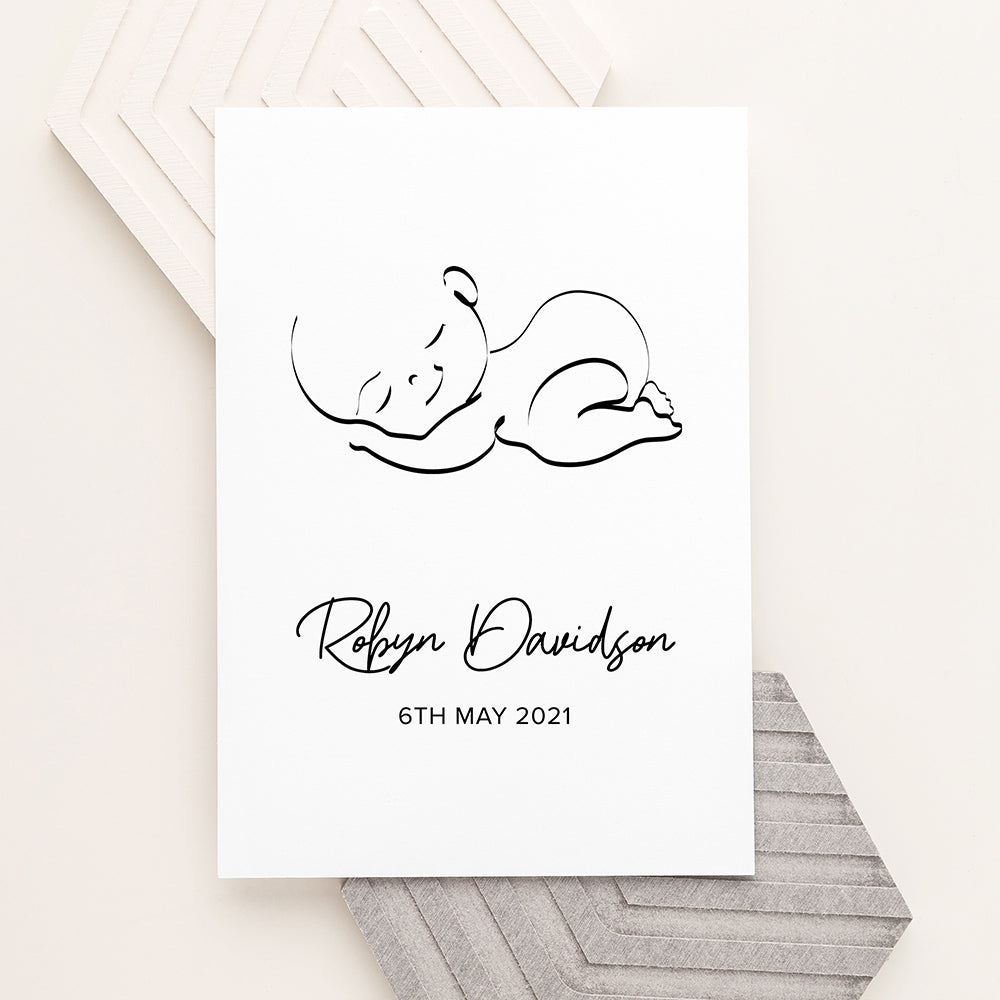 Personalized Wall Print - Personalized Line Art Sleeping Baby Print 