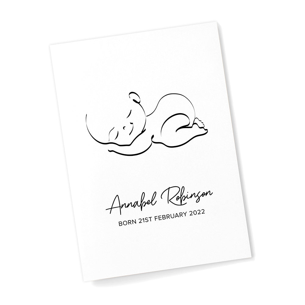 Personalized Wall Print - Personalized Line Art Sleeping Baby Print 