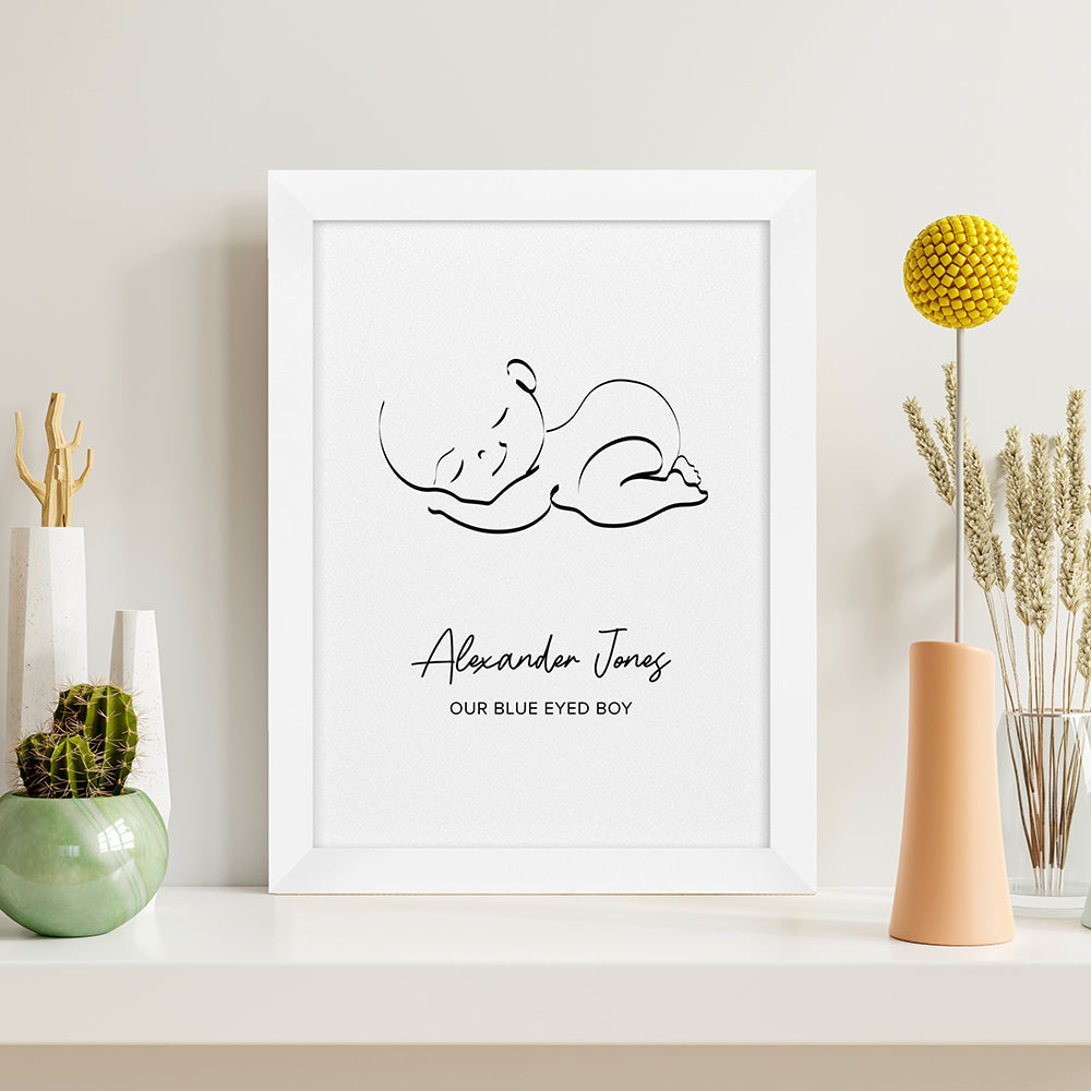 Personalized Wall Print - Personalized Line Art Sleeping Baby Print 