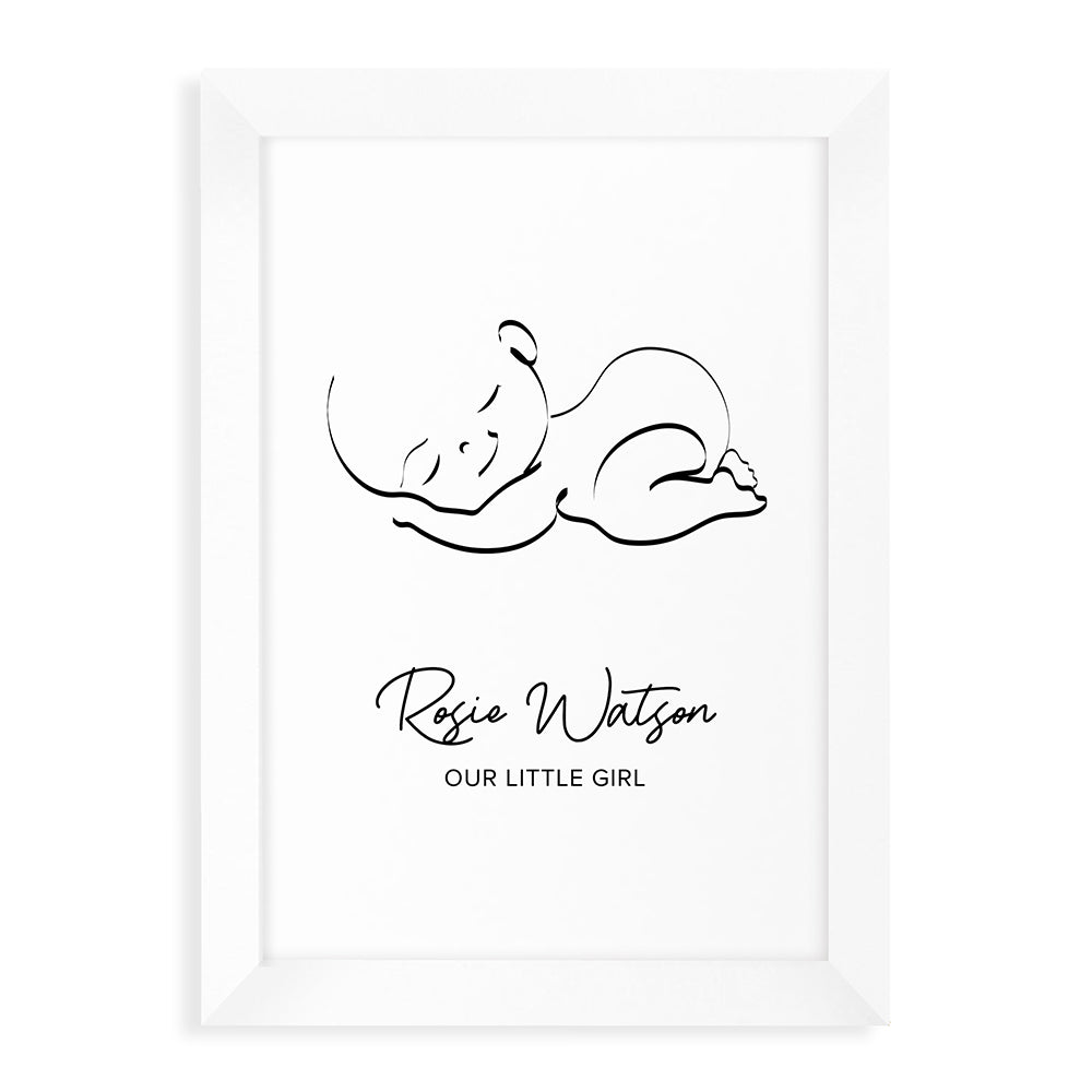 Personalized Wall Print - Personalized Line Art Sleeping Baby Print 