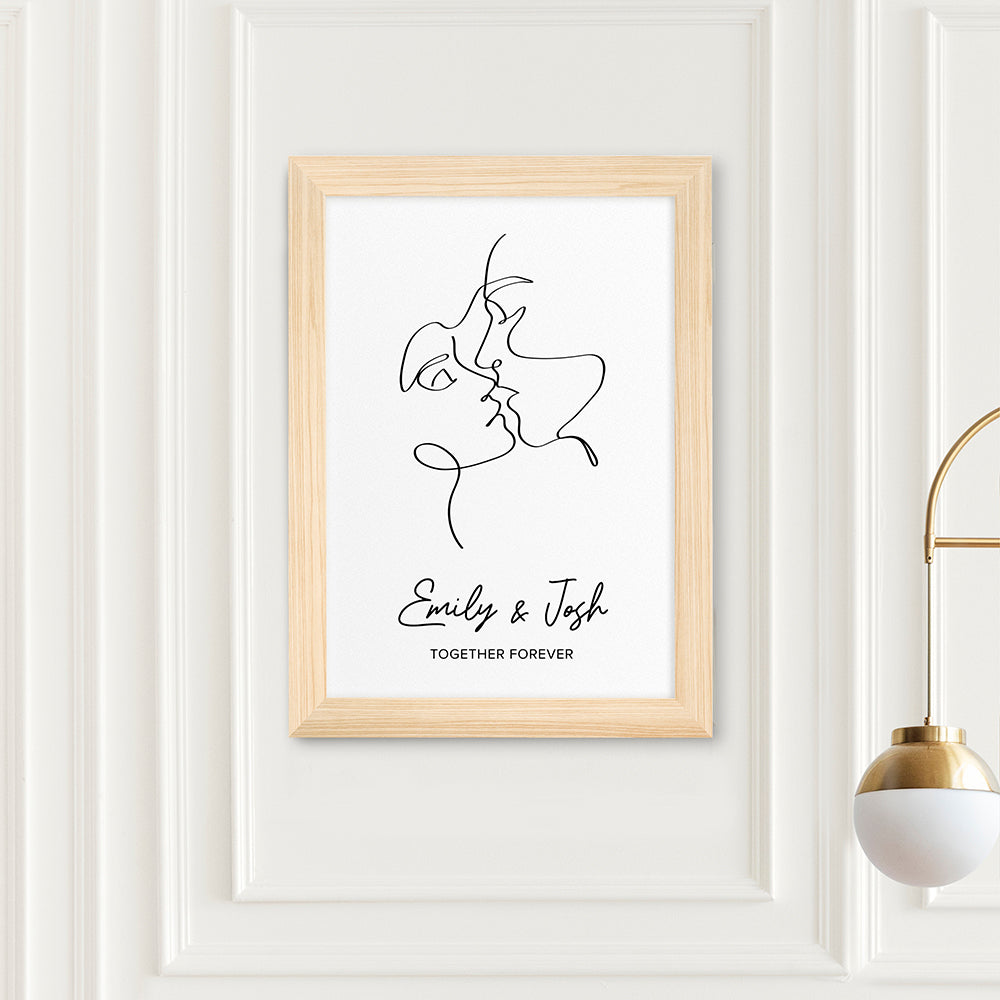Personalized Wall Print - Personalized Romantic Line Art Loving Couple Print 