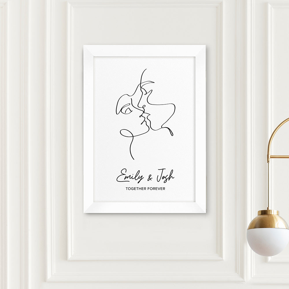 Personalized Wall Print - Personalized Romantic Line Art Loving Couple Print 