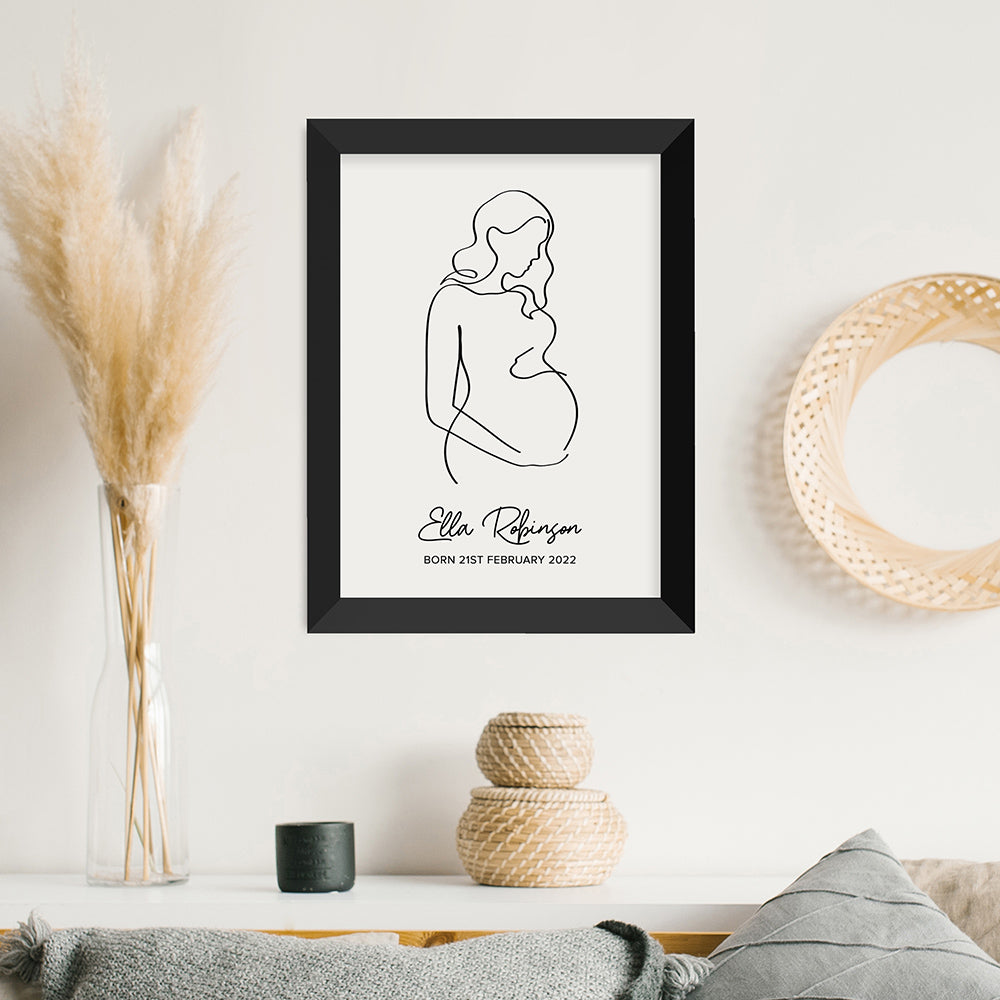 Personalized Wall Print - Personalized Line Art Mum to Be Print 