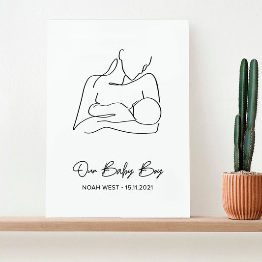 Personalized Line Art New Mum and Baby Feeding Print