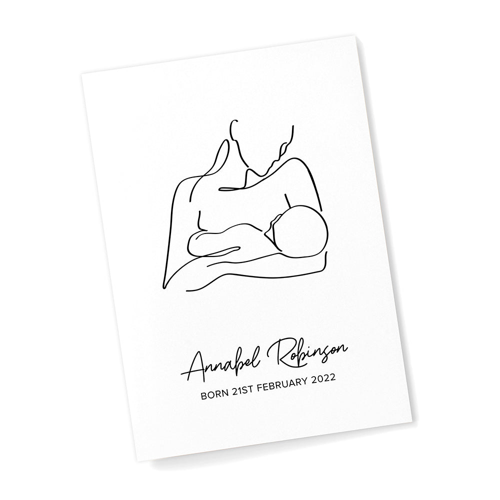 Personalized Wall Print - Personalized Line Art New Mum and Baby Feeding Print 