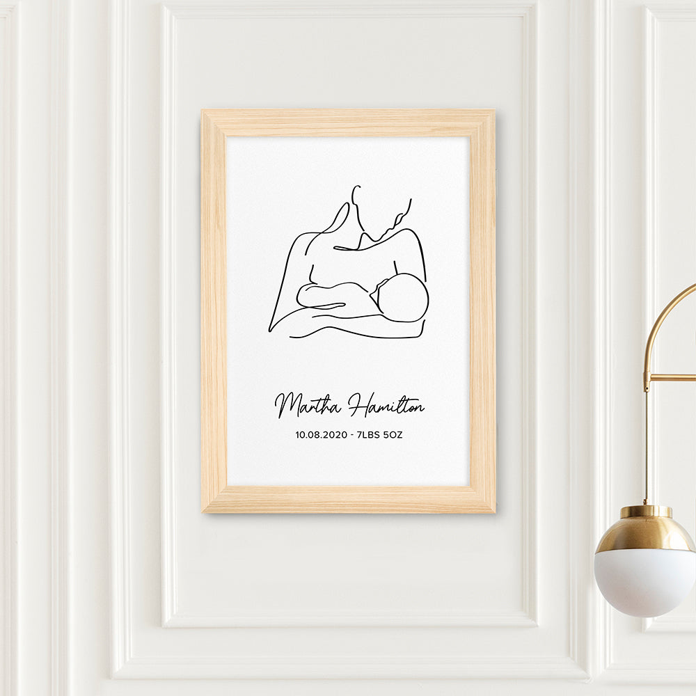 Personalized Wall Print - Personalized Line Art New Mum and Baby Feeding Print 