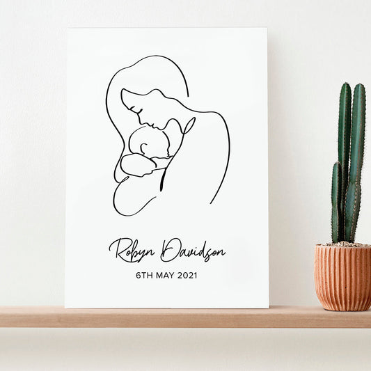 Personalized Line Art New Mum and Baby's Love Print