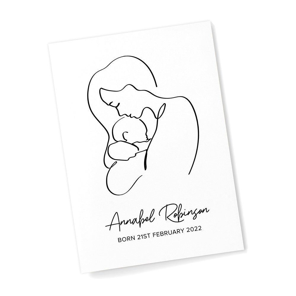 Personalized Wall Print - Personalized Line Art New Mum and Baby's Love Print 