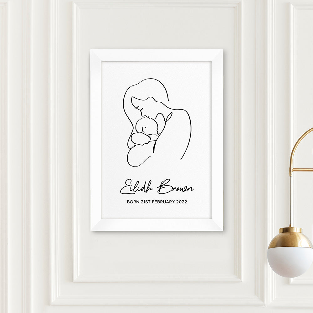 Personalized Wall Print - Personalized Line Art New Mum and Baby's Love Print 