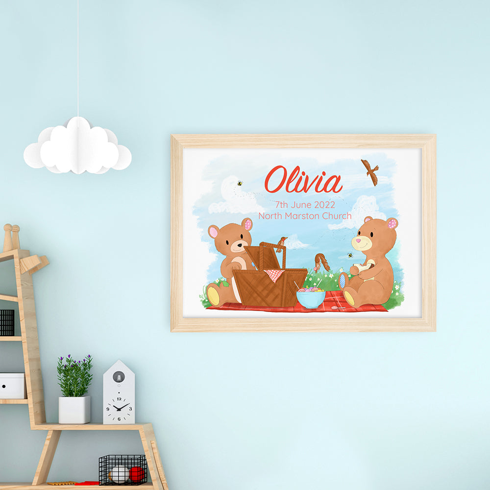 Personalized Wall Print - Personalized Teddy Bear Picnic Framed Print 