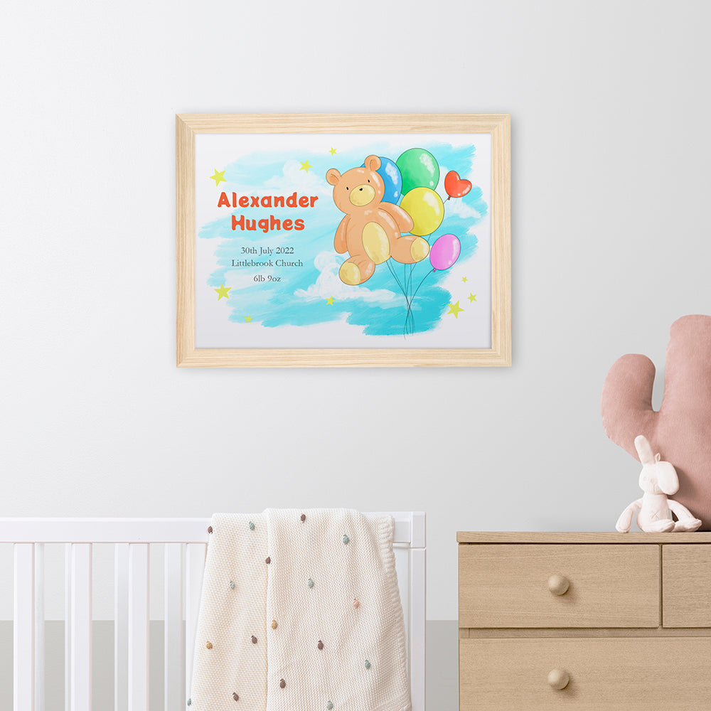 Personalized Wall Print - Personalized Teddy Bear Balloon Framed Print 