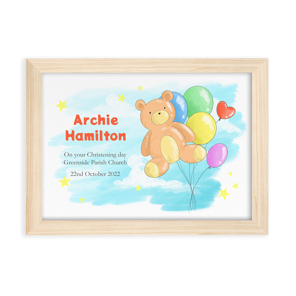 Personalized Wall Print - Personalized Teddy Bear Balloon Framed Print 