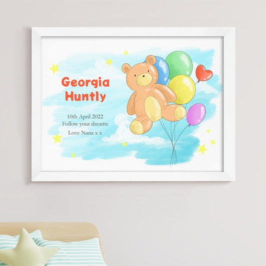 Personalized Teddy Bear Balloon Framed Print