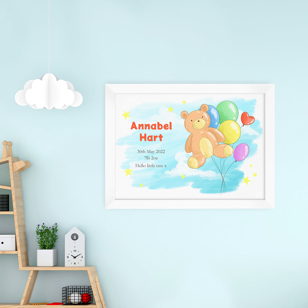 Personalized Wall Print - Personalized Teddy Bear Balloon Framed Print 