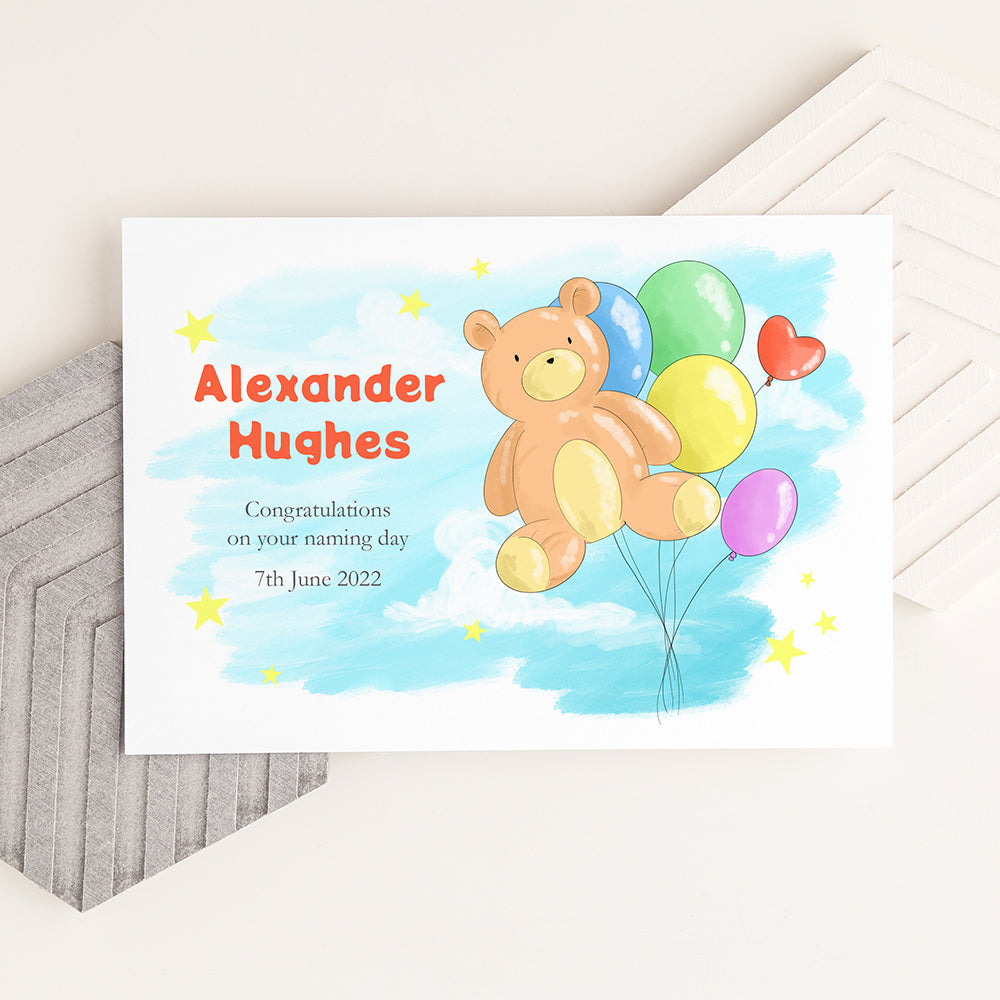 Personalized Wall Print - Personalized Teddy Bear Balloon Framed Print 