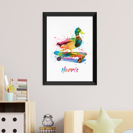 Personalized Watercolour Duck Skateboarding Print