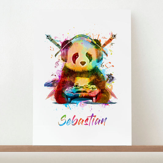 Personalized Watercolour Panda Gaming Print