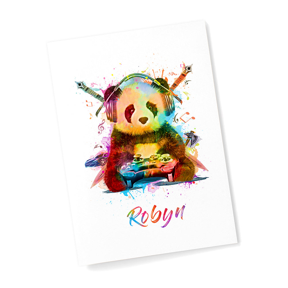 Personalized Wall Print - Personalized Watercolour Panda Gaming Print 