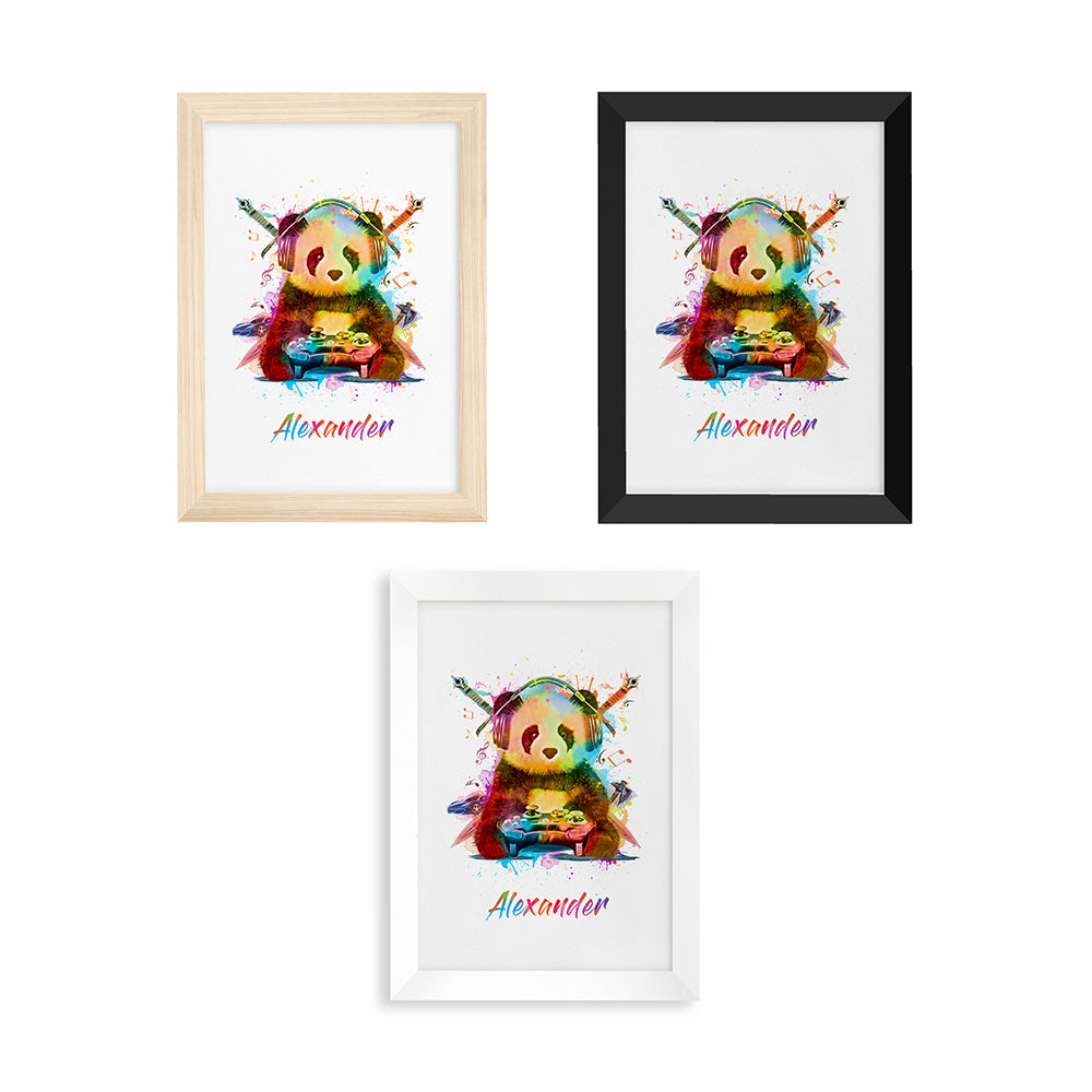 Personalized Wall Print - Personalized Watercolour Panda Gaming Print 