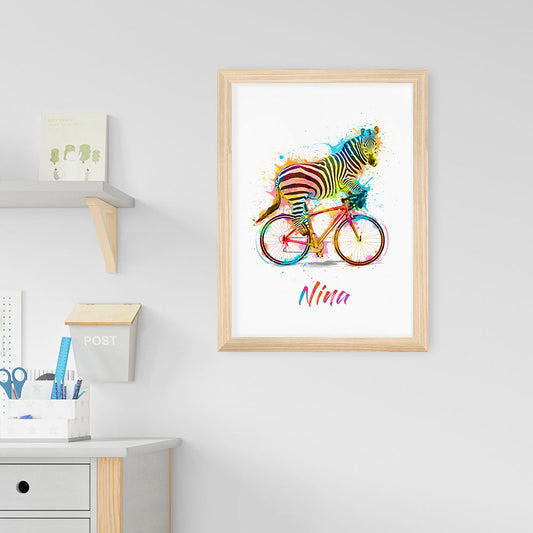 Personalized Watercolour Zebra Cycling Print