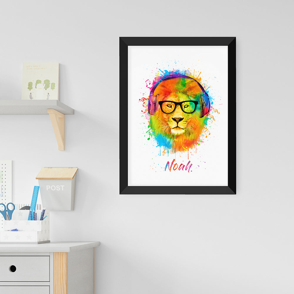 Personalized Wall Print - Personalized Watercolour Lion Wild Side Musical Print 
