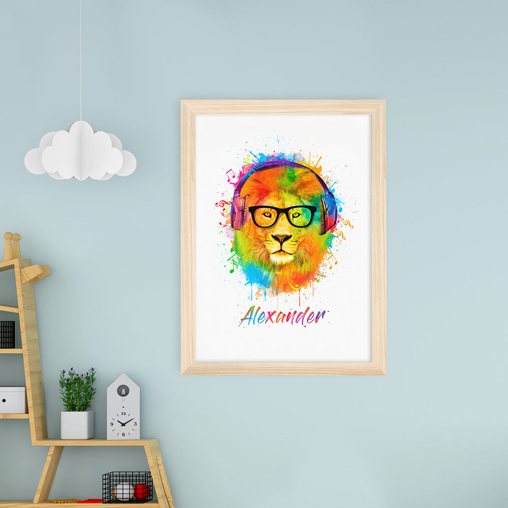 Personalized Wall Print - Personalized Watercolour Lion Wild Side Musical Print 