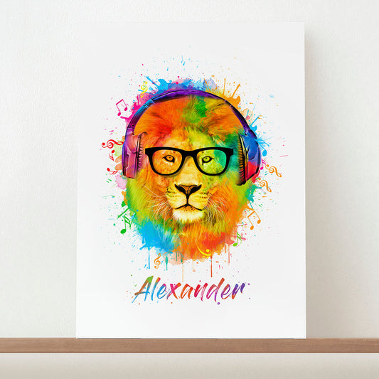 Personalized Watercolour Lion Wild Side Musical Print
