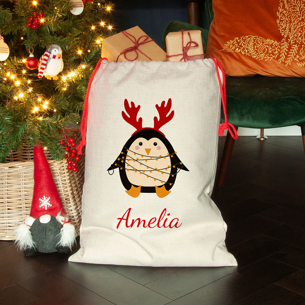 Personalised Christmas Penguin Christmas Sack - Lovesakes